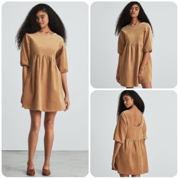 Everlane The Corduroy Babydoll Mini Dress Biscotti - Picture 14 of 14